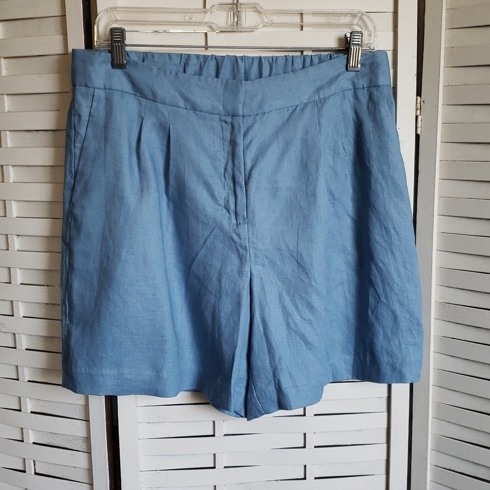 Vince Camuto 100% Linen Blue Elastic Waist  Women's Blue Shorts Size 8